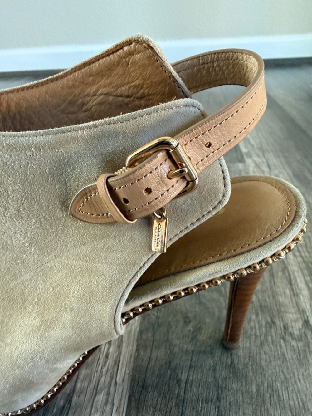 Coach Shoes Kate Brown Suede Buckle Heels Sandal Booties Size 7.5 - Picture 7 of 12